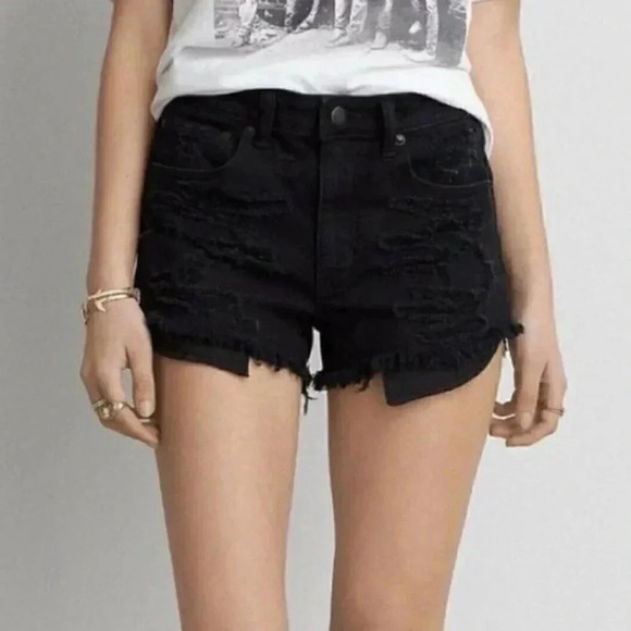 American Eagle Vintage Hi-Rise Festival Jean Shorts Distressed Size  0 - Picture 1 of 13